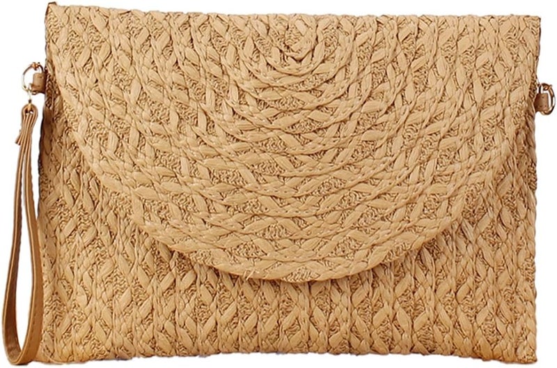 Gets Straw Clutch Purse for Women, Woven Beach Bag Summer Corssbody Purse Small Rattan Shoulder Bag for Travel | Hand-woven, Summer Beach, Envelope, Hand-woven, Summer Beach, Envelope - Image 1